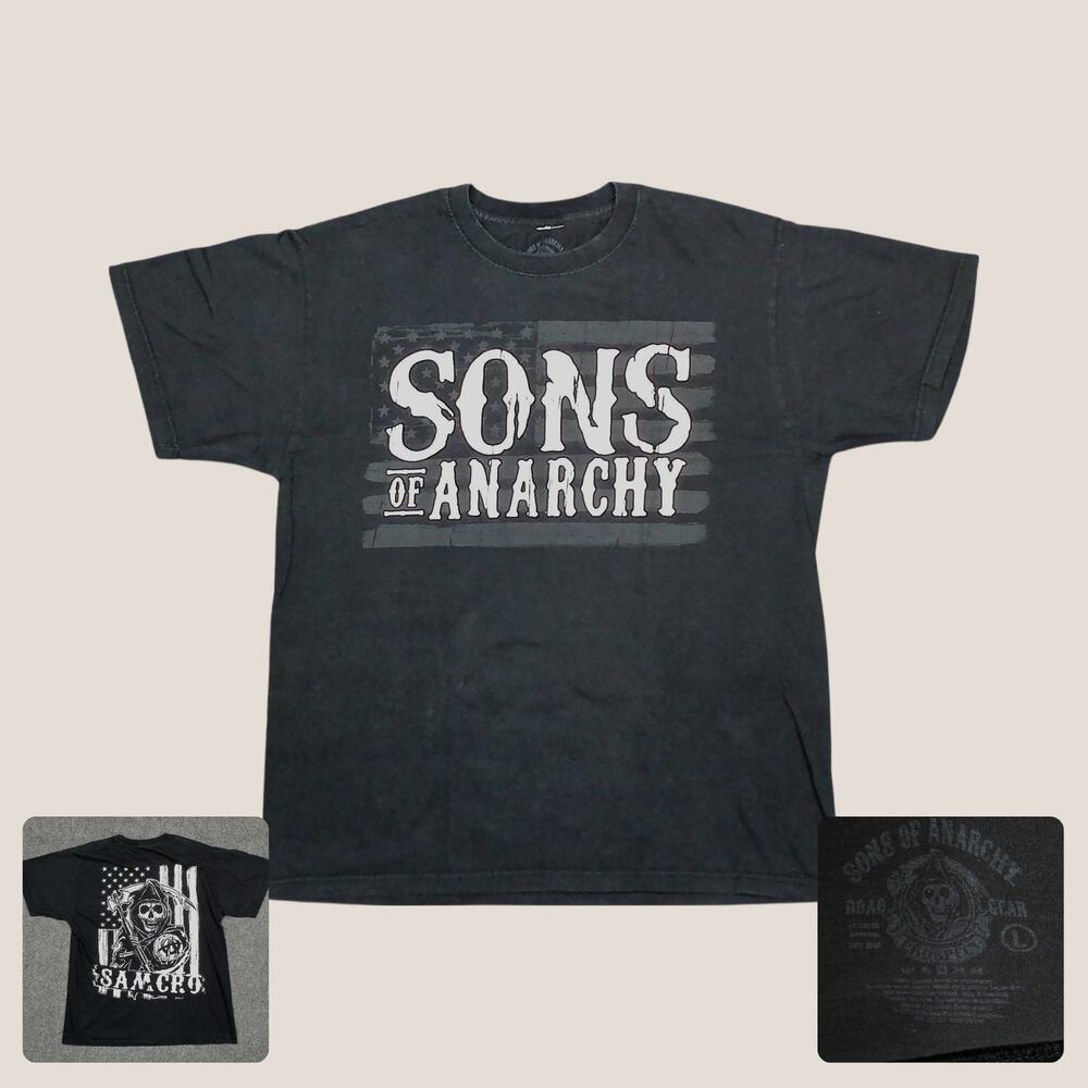 Sons Of Anarchy SAMCRO Faded Black Reaper Graphic T-Shirt Mens Large